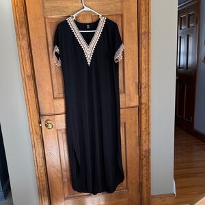 SHEIN Black Maxi Dress with Cream Embroidery